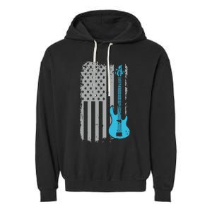 Electric Bass Guitar Player American Flag Musician Garment-Dyed Fleece Hoodie