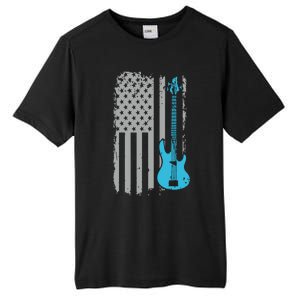 Electric Bass Guitar Player American Flag Musician Tall Fusion ChromaSoft Performance T-Shirt