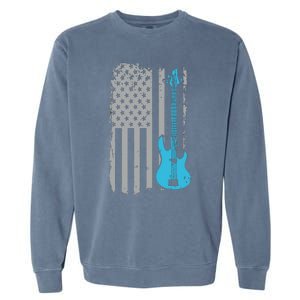 Electric Bass Guitar Player American Flag Musician Garment-Dyed Sweatshirt