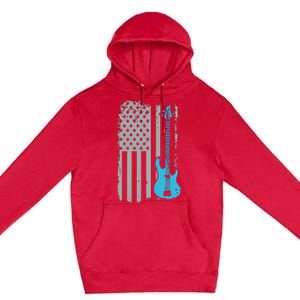 Electric Bass Guitar Player American Flag Musician Premium Pullover Hoodie