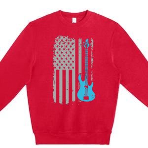 Electric Bass Guitar Player American Flag Musician Premium Crewneck Sweatshirt