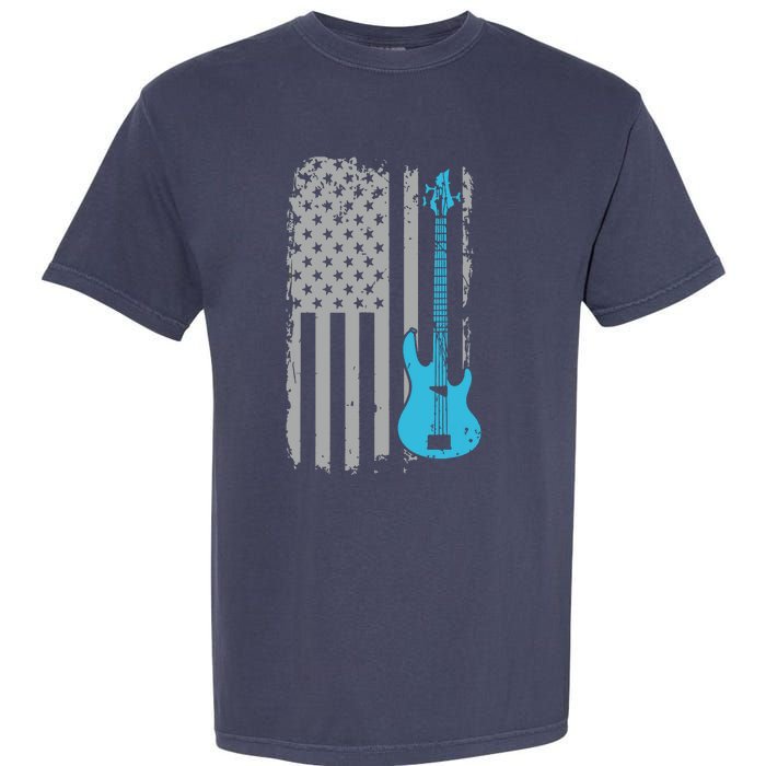 Electric Bass Guitar Player American Flag Musician Garment-Dyed Heavyweight T-Shirt