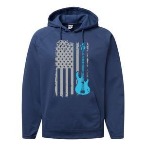 Electric Bass Guitar Player American Flag Musician Performance Fleece Hoodie