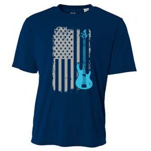 Electric Bass Guitar Player American Flag Musician Cooling Performance Crew T-Shirt