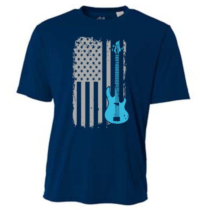 Electric Bass Guitar Player American Flag Musician Cooling Performance Crew T-Shirt