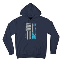 Electric Bass Guitar Player American Flag Musician Hoodie