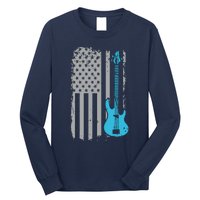 Electric Bass Guitar Player American Flag Musician Long Sleeve Shirt