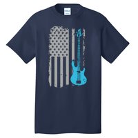 Electric Bass Guitar Player American Flag Musician Tall T-Shirt