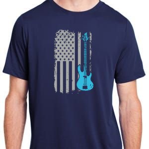 Electric Bass Guitar Player American Flag Musician Adult ChromaSoft Performance T-Shirt