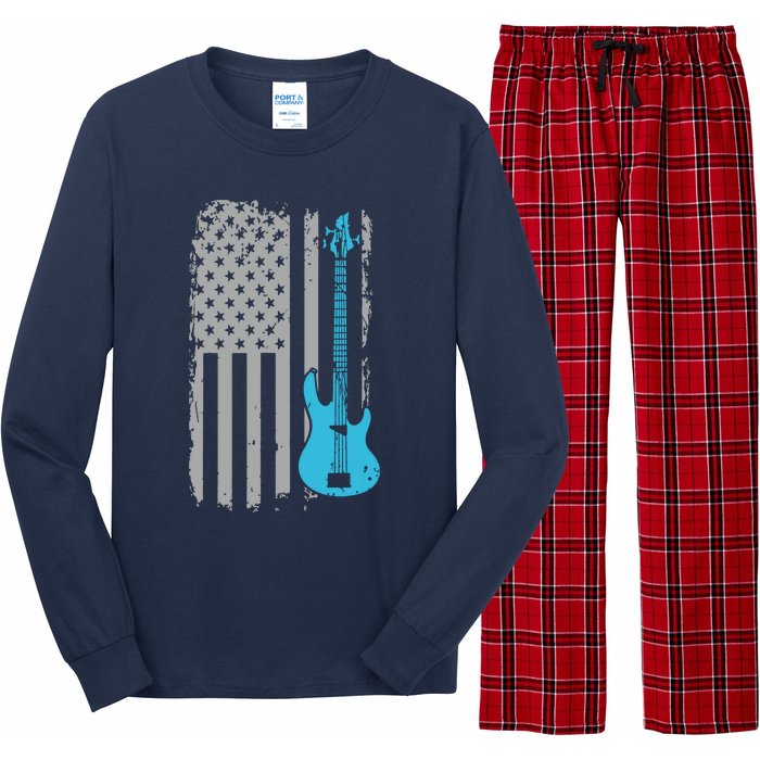 Electric Bass Guitar Player American Flag Musician Long Sleeve Pajama Set