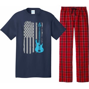 Electric Bass Guitar Player American Flag Musician Pajama Set