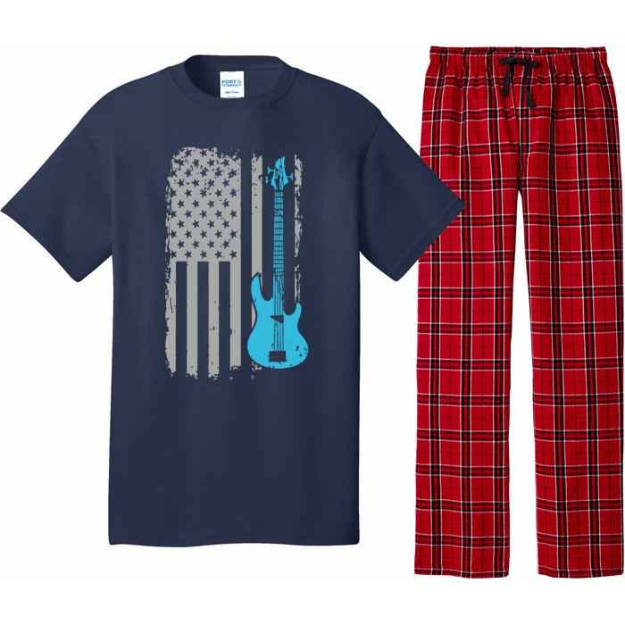 Electric Bass Guitar Player American Flag Musician Pajama Set