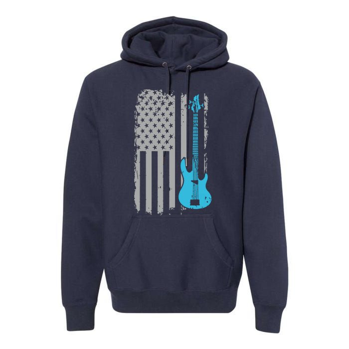 Electric Bass Guitar Player American Flag Musician Premium Hoodie