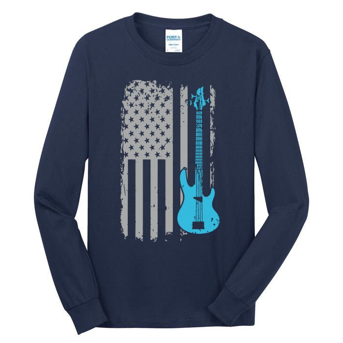 Electric Bass Guitar Player American Flag Musician Tall Long Sleeve T-Shirt