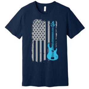 Electric Bass Guitar Player American Flag Musician Premium T-Shirt