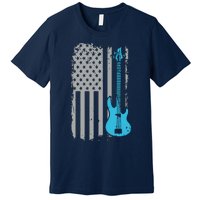 Electric Bass Guitar Player American Flag Musician Premium T-Shirt