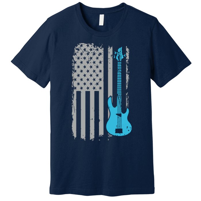 Electric Bass Guitar Player American Flag Musician Premium T-Shirt