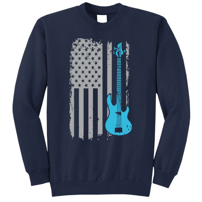 Electric Bass Guitar Player American Flag Musician Tall Sweatshirt