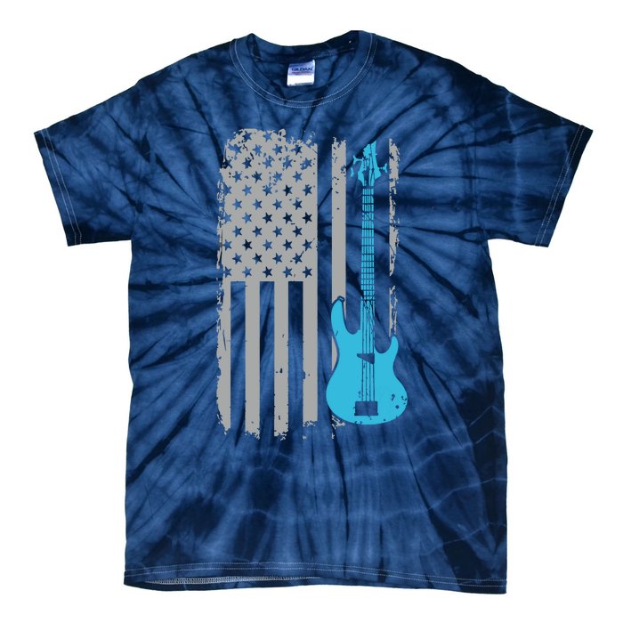 Electric Bass Guitar Player American Flag Musician Tie-Dye T-Shirt