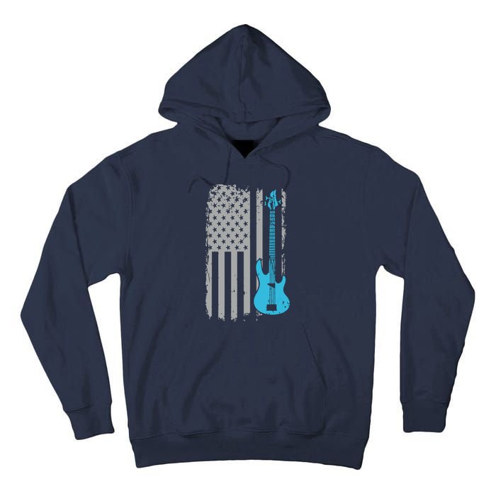 Electric Bass Guitar Player American Flag Musician Tall Hoodie