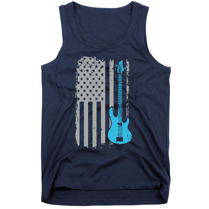 Electric Bass Guitar Player American Flag Musician Tank Top