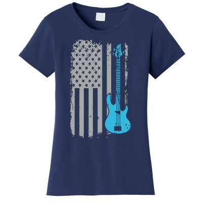 Electric Bass Guitar Player American Flag Musician Women's T-Shirt