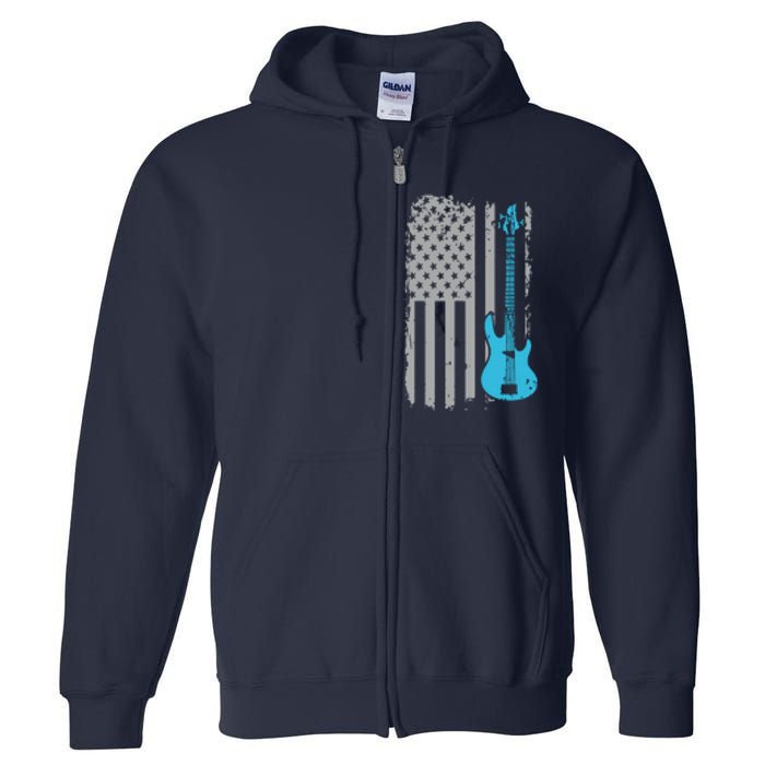 Electric Bass Guitar Player American Flag Musician Full Zip Hoodie