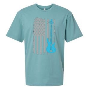 Electric Bass Guitar Player American Flag Musician Sueded Cloud Jersey T-Shirt