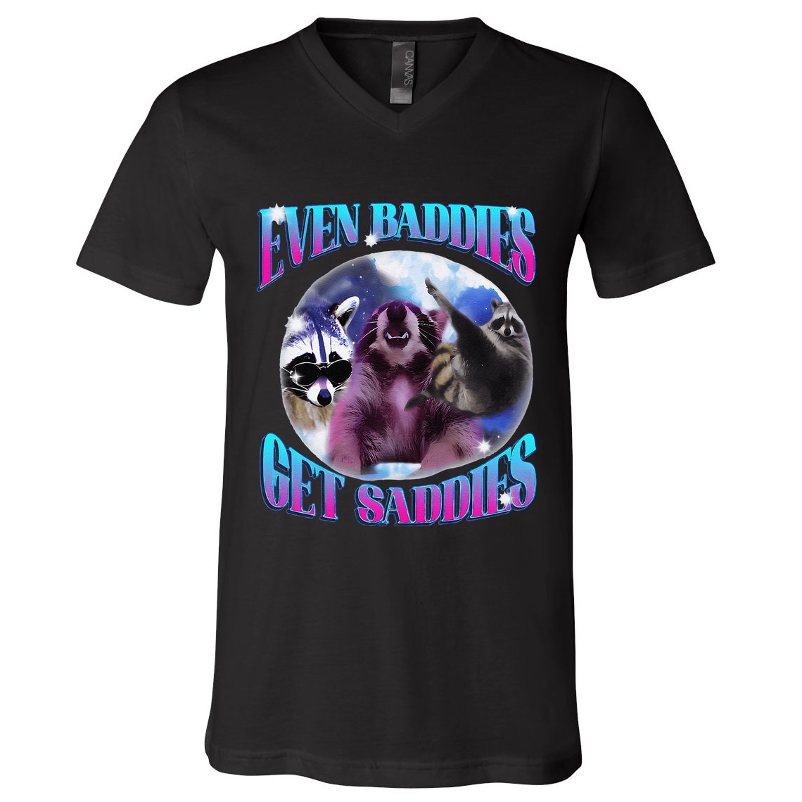 Even Baddies Get Saddies Opossum Funny V-Neck T-Shirt