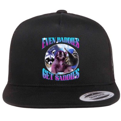 Even Baddies Get Saddies Opossum Funny Flat Bill Trucker Hat