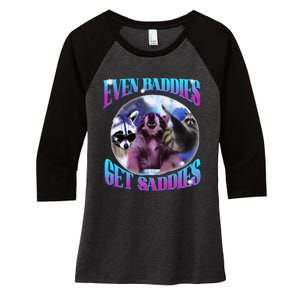 Even Baddies Get Saddies Opossum Funny Women's Tri-Blend 3/4-Sleeve Raglan Shirt