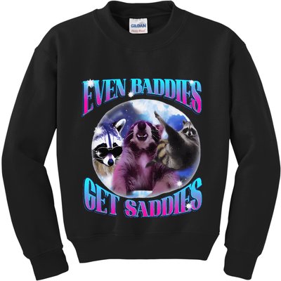 Even Baddies Get Saddies Opossum Funny Kids Sweatshirt