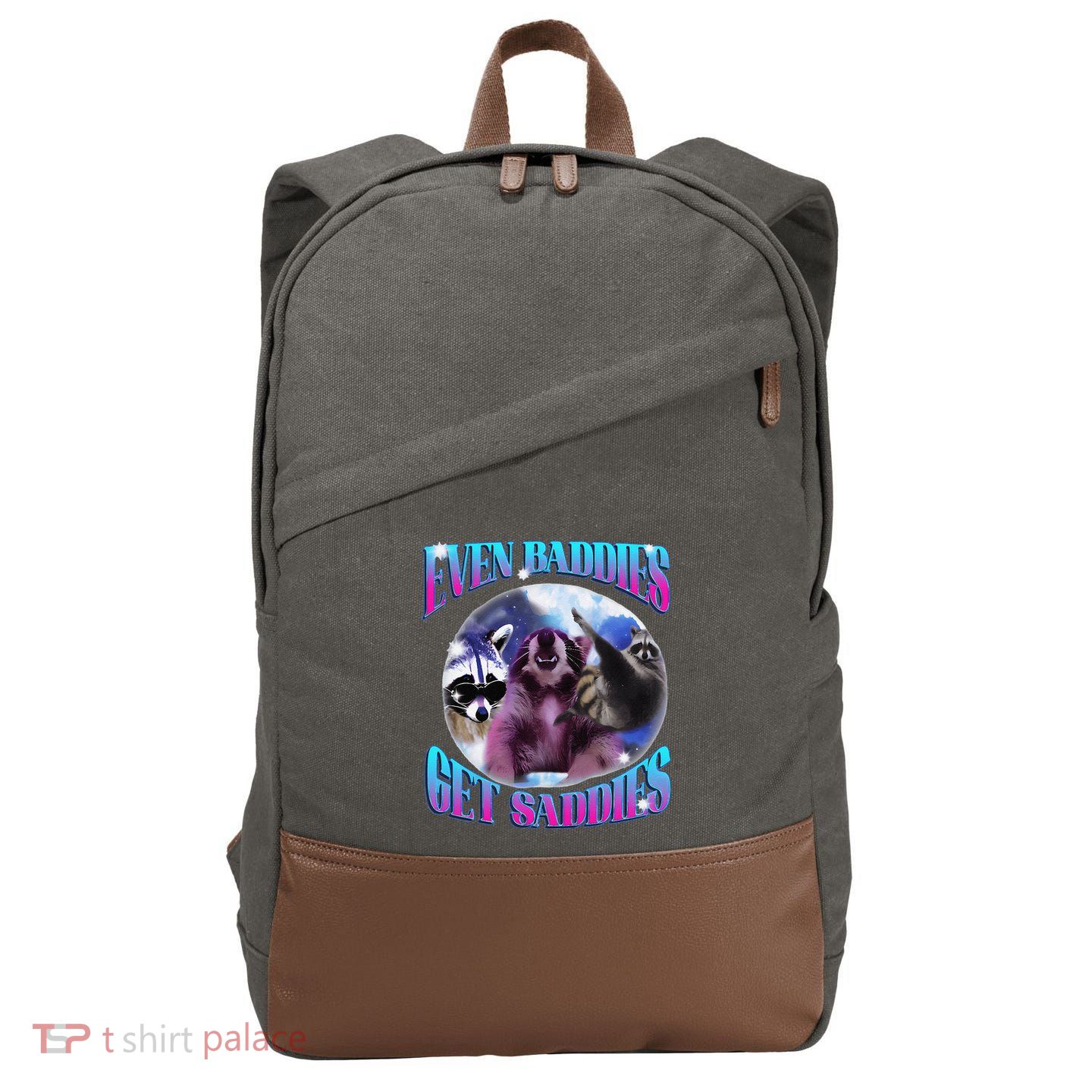 Even Baddies Get Saddies Opossum Funny Cotton Canvas Backpack