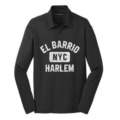 El Barrio Harlem Nyc Gym Style Distressed White Print Gift Silk Touch Performance Long Sleeve Polo