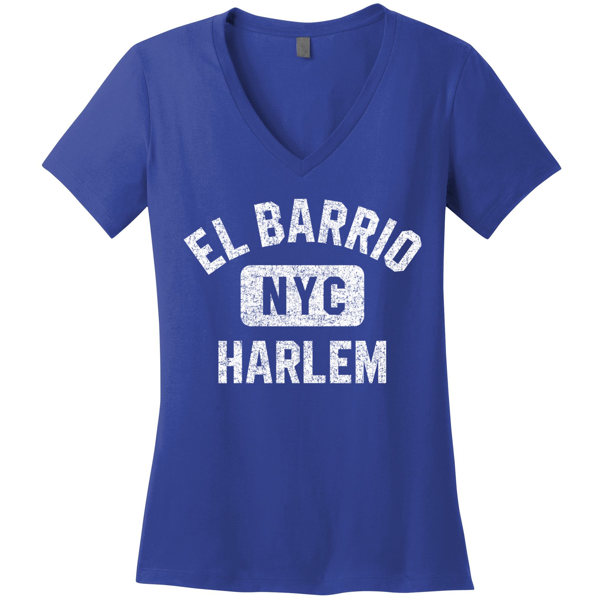 El Barrio Harlem Nyc Gym Style Distressed White Print Gift Women's V-Neck T-Shirt