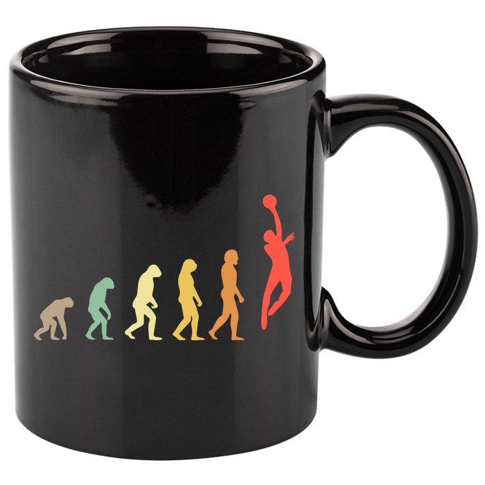 Evolution Basketball Human Evolution Basketball Player Silhouette Basketball 11oz C Handle Ceramic Mug
