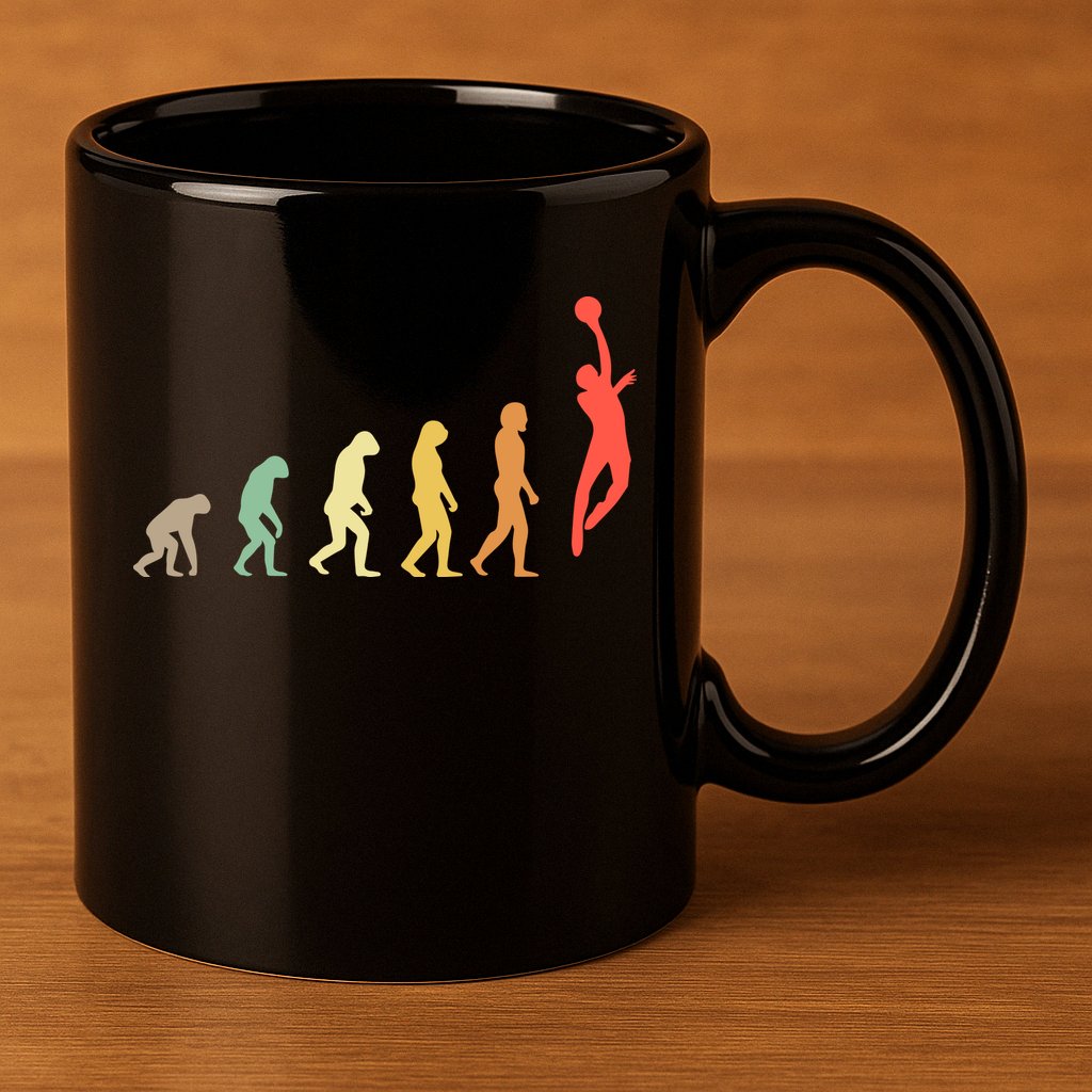Evolution Basketball Human Evolution Basketball Player Silhouette Basketball 11oz C Handle Ceramic Mug