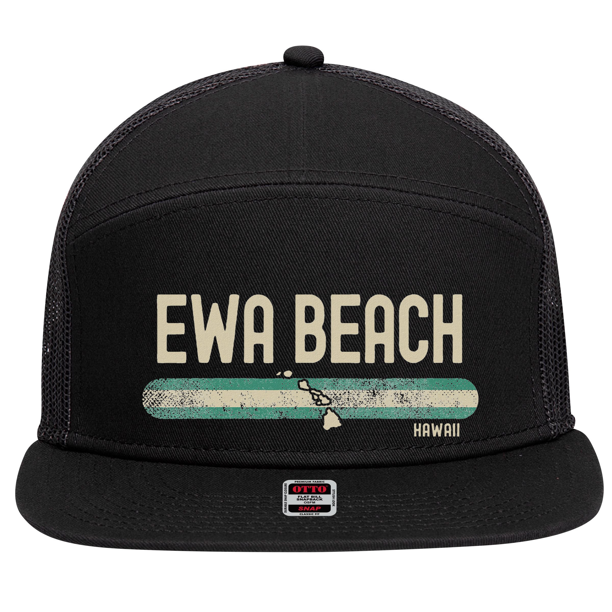 Ewa Beach Hi Hawaii Travel & 80s Style 7 Panel Mesh Trucker Snapback Hat