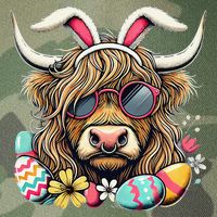 Easter Bunny Highland Cow Vibes Retro Shades Legacy Tie Dye Trucker Hat