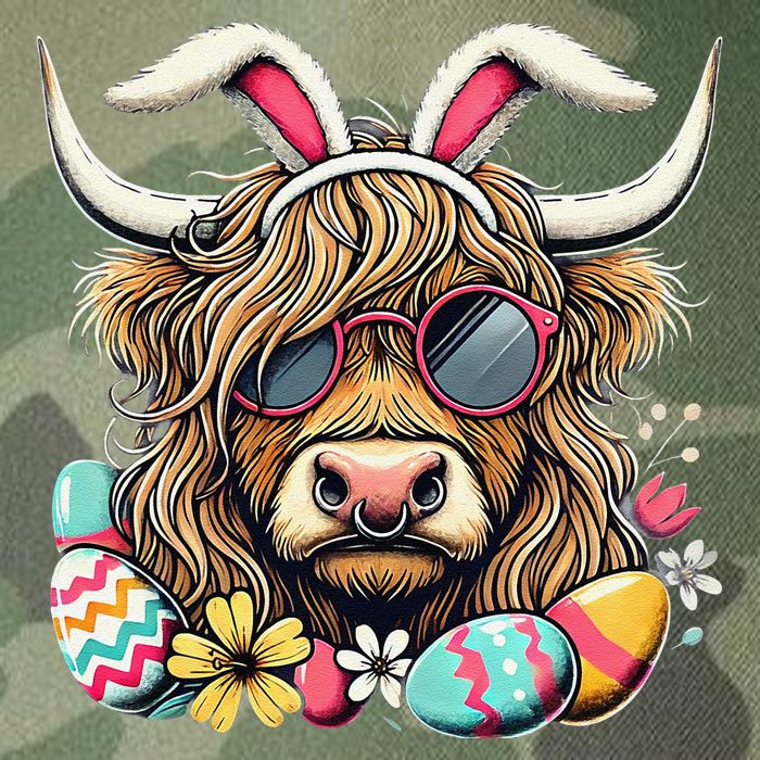 Easter Bunny Highland Cow Vibes Retro Shades Legacy Tie Dye Trucker Hat