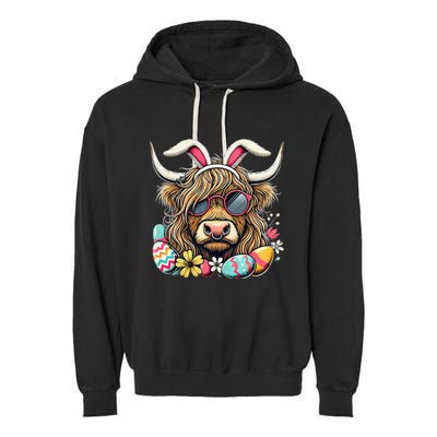 Easter Bunny Highland Cow Vibes Retro Shades Garment-Dyed Fleece Hoodie