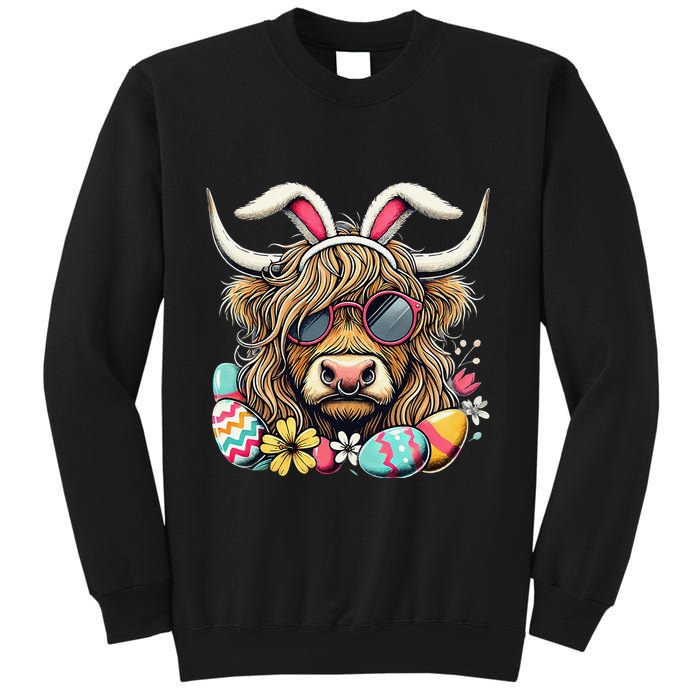 Easter Bunny Highland Cow Vibes Retro Shades Sweatshirt
