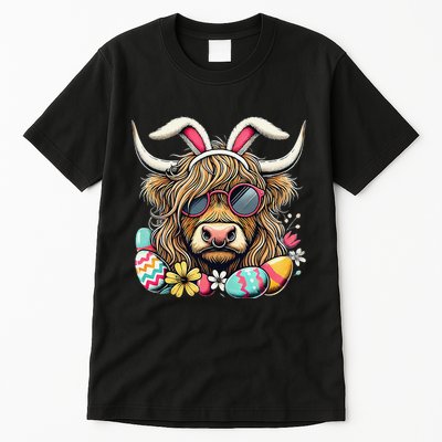 Easter Bunny Highland Cow Vibes Retro Shades Tall T-Shirt