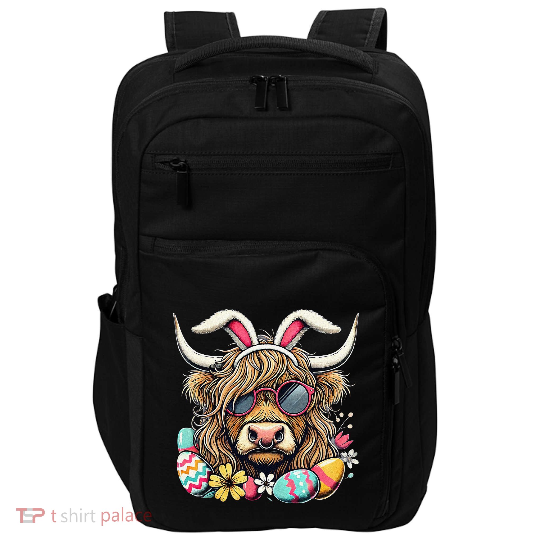 Easter Bunny Highland Cow Vibes Retro Shades Impact Tech Backpack