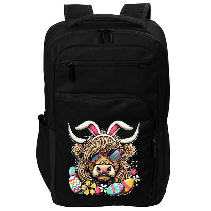 Easter Bunny Highland Cow Vibes Retro Shades Impact Tech Backpack