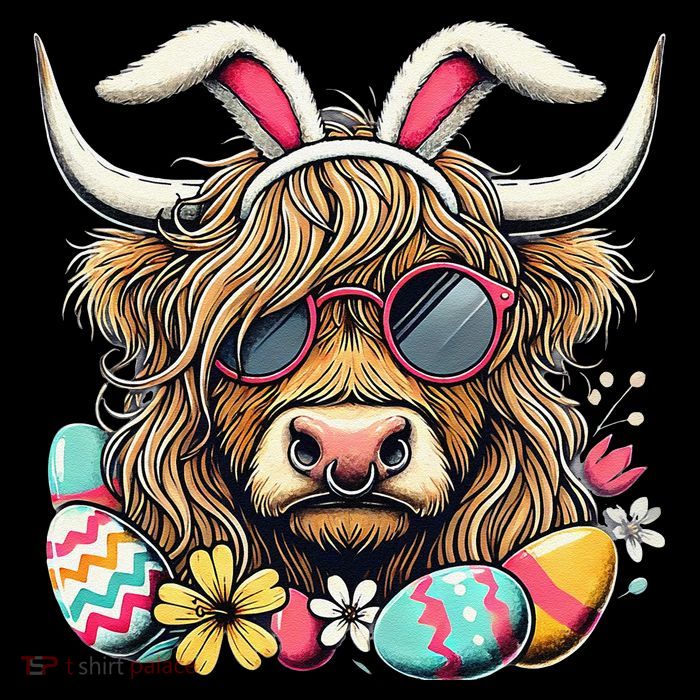 Easter Bunny Highland Cow Vibes Retro Shades Mug