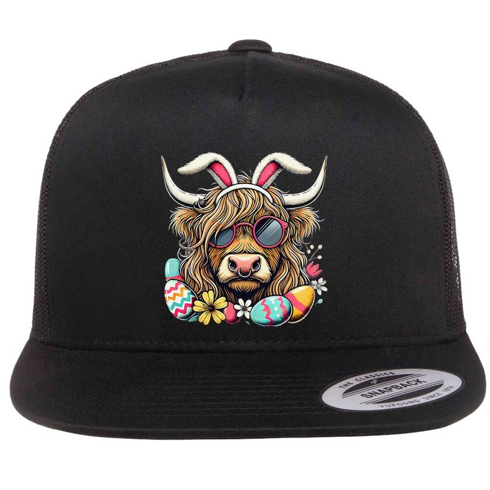 Easter Bunny Highland Cow Vibes Retro Shades Flatbill Hat