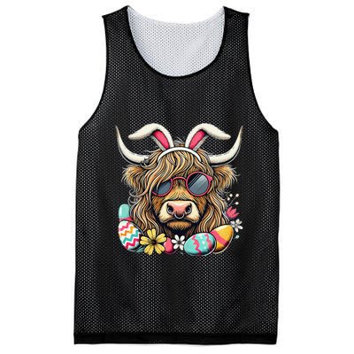 Easter Bunny Highland Cow Vibes Retro Shades Mesh Reversible Basketball Jersey Tank