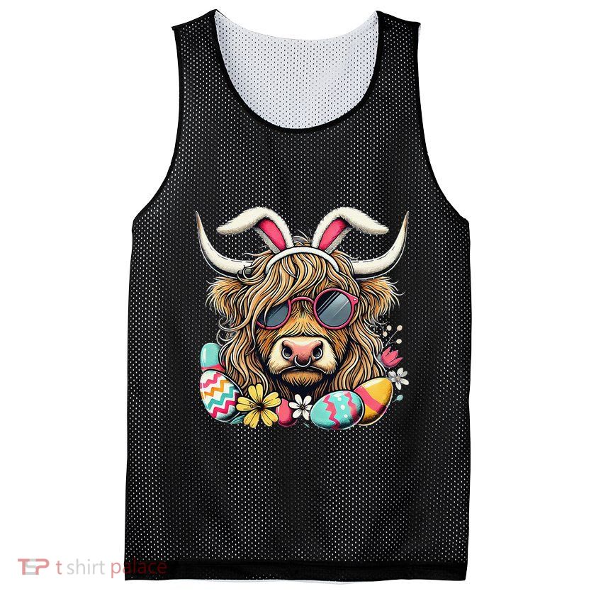Easter Bunny Highland Cow Vibes Retro Shades Mesh Reversible Basketball Jersey Tank