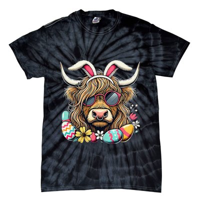 Easter Bunny Highland Cow Vibes Retro Shades Tie-Dye T-Shirt